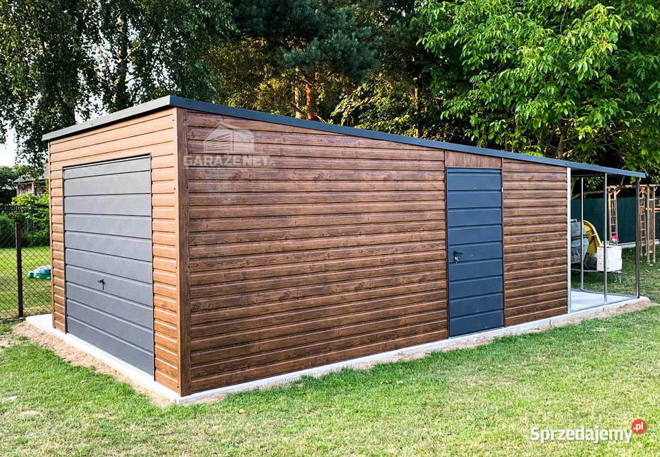 GARAŻ BLASZANY 4x6 SPAD TYŁ BRAMA UCHYLNA WIATA Łapanów