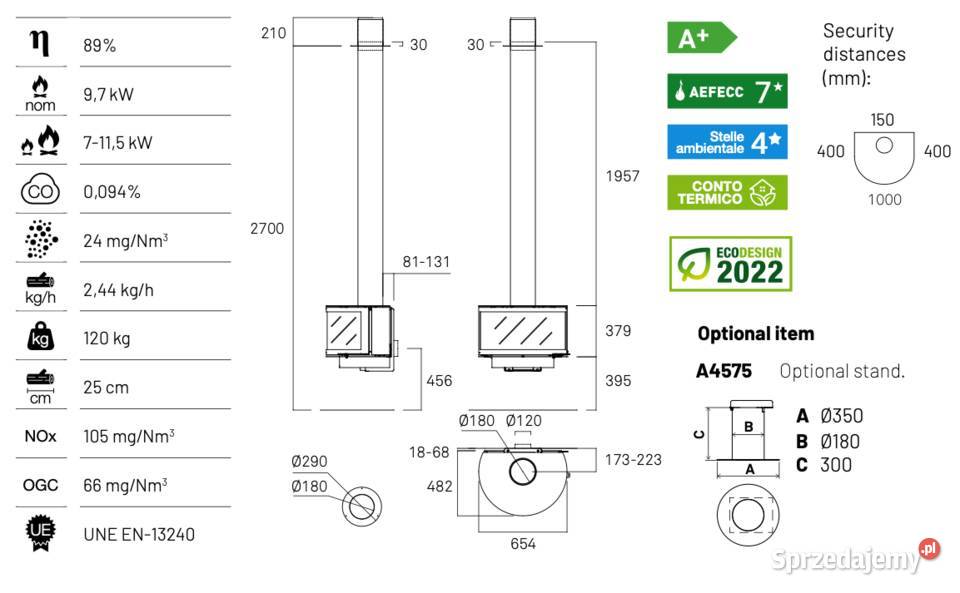 Ronde Central kominek nowoczesny wiszący dolnośląskie Wrocław