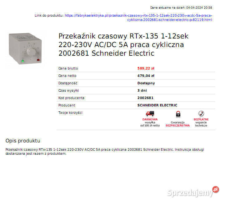 Przekaźnik czasowy RTx135 112sek 220230V ACDC 5A dolnośląskie Legnica sprzedam