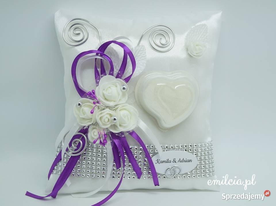 Poduszka Na OBRĄCZKi Biel Fuksja i Srebro OZDOBA Zielona Góra sprzedam