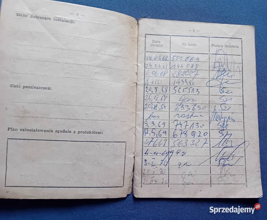 Ksiażka kontroli wymiany butli z gazem Wydana w Koźminek