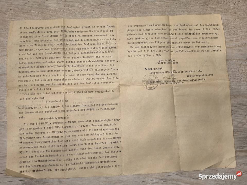 Niemiecki wyrok sądowy z 1930r śląskie Polska sprzedam