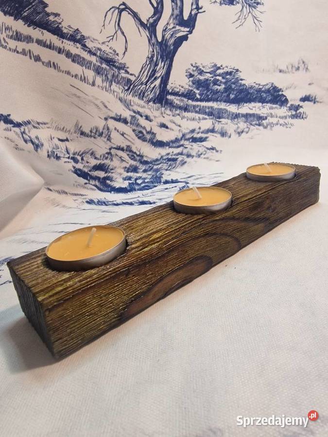 Świecznik Shou Sugi Ban drewno świerkowe żółty Sępopol sprzedam