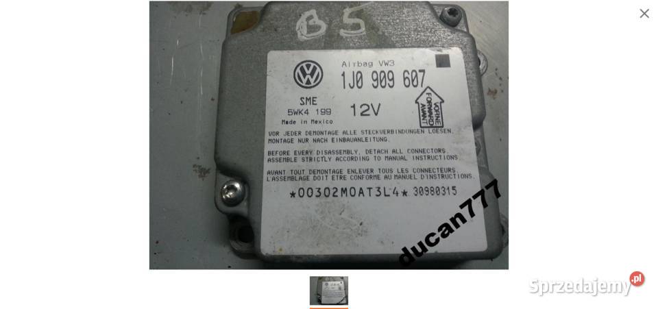 modół AIR BAG 5WK4199 1j0909607 vw passat B5 Jelcz-Laskowice