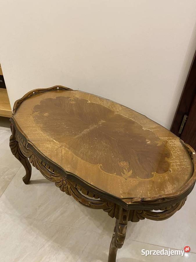 Stolik antyczny drewno szkło ława stolik kawowy Stoły, krzesła, biurka