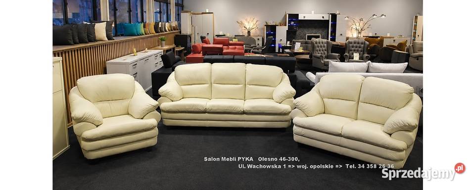 Komplet SARA 321 SKÓRA NATURALNA Kolor ECRU Sofy i kanapy opolskie Olesno