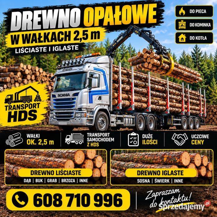 Drewno opałowe w wałkach liściaste i iglaste Konin