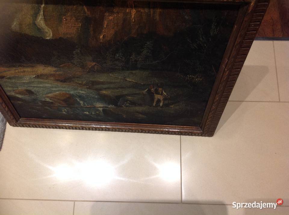 Stary Obraz Olejny w Drewnianej Zdobionej Ramie Obrazki i obrazy Nowa Sól