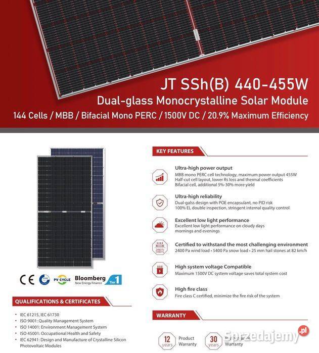 Paleta 35 Panel Jetion 450W JT450SSh B Dual Panele fotowoltaiczne sprzedam