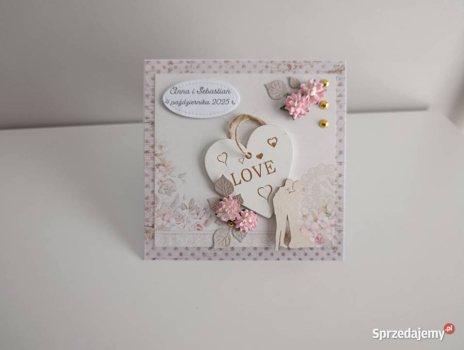 Personalizowana kartka ślubna ręcznie wykonana Rękodzieło Łódź