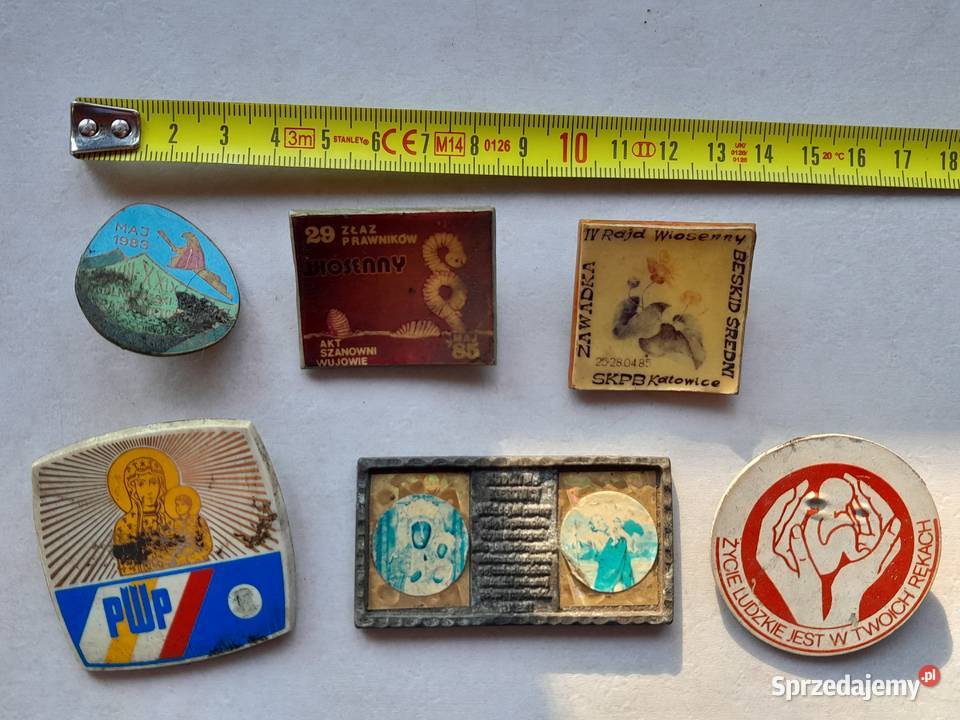 Stare przypinki PRL zestaw 6 sztuk retro vintage śląskie Dąbrowa Górnicza