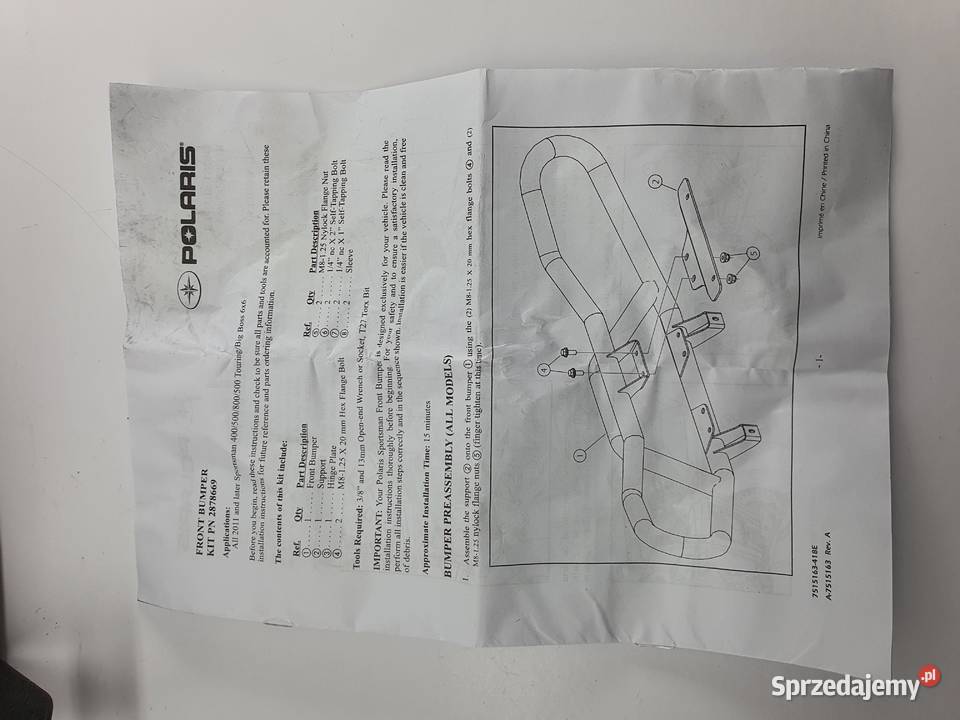 Przedni zderzak Front Bumper Polaris Sportsman Łódź sprzedam