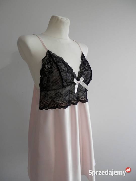 Koszulka Nocna Satynowa Modny Baby Pink Zdobiona Halki i koszulki Łomża