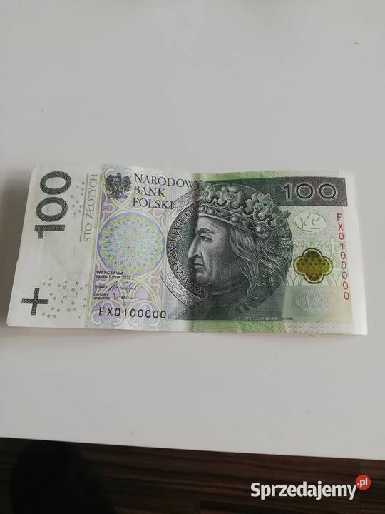 Banknot kolekcjonerski 100 zł seria FX 0100000