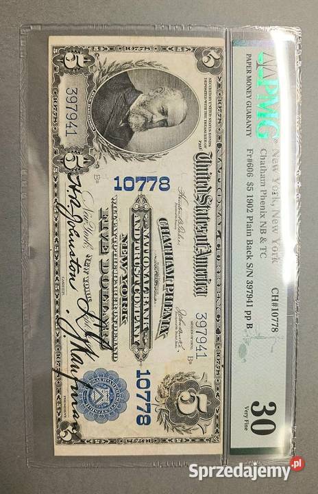 USA 5 Dolarów 1902 r York PMG 30 Węgorzewo