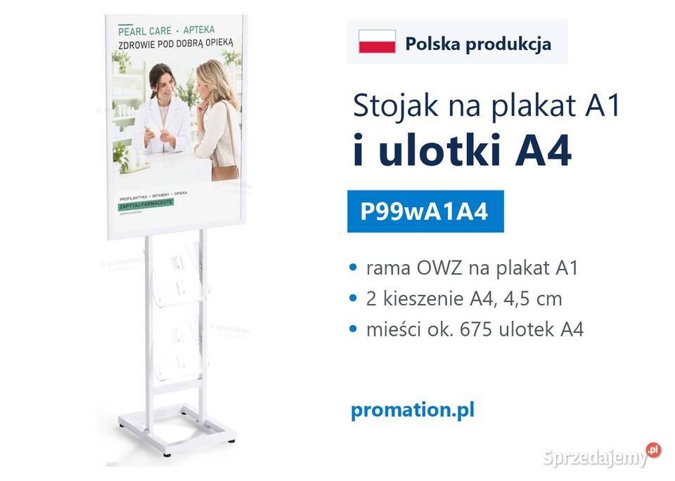 Biały stojak na plakat A1 i katalogi A4 do biura mazowieckie Warszawa