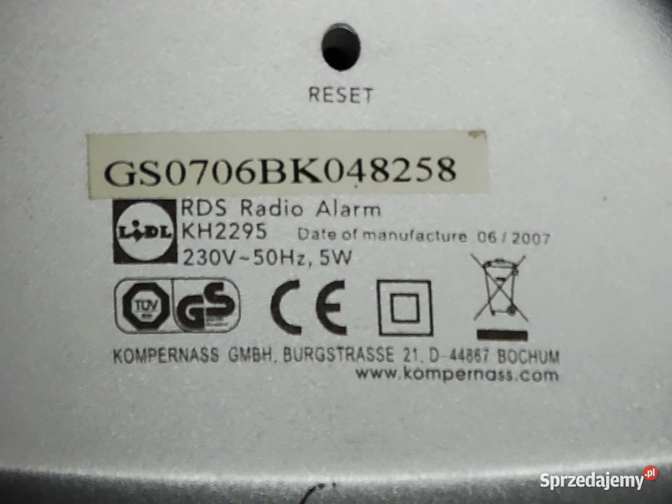 Radiobudzik Bench RDS KH 2295 2 alarmy czas lubelskie