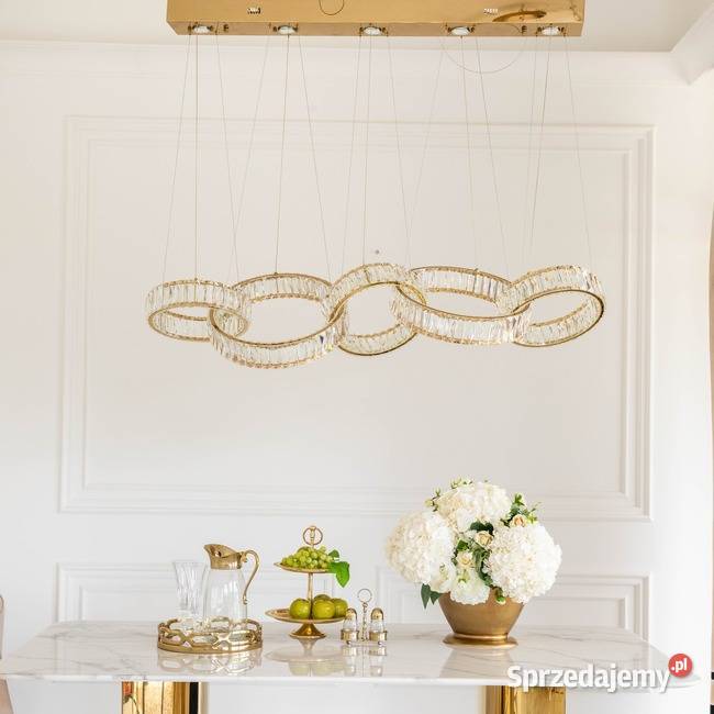 Żyrandol kryształowy złoty glamour podłużna Warszawa
