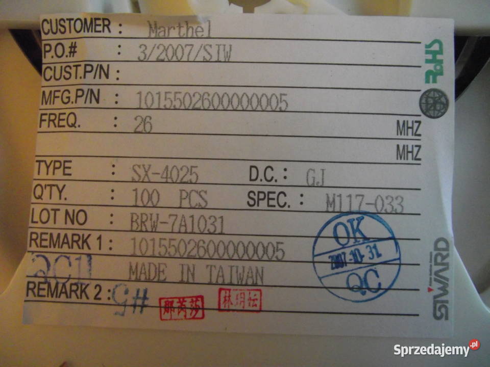 26MHz Kwarc SMD SX4025 prod Siward 26 MHz SMD sprzedam
