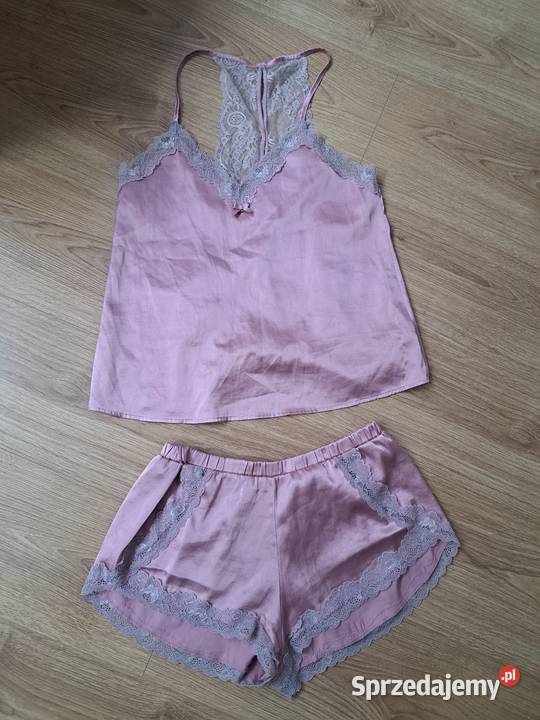 Pudroworóżowa piżamka satynowa z koronką rozmiar pomorskie