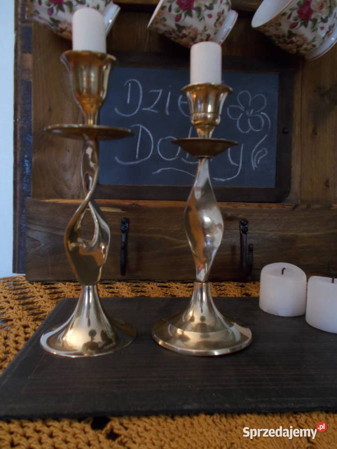 Stary Pokręcony Świecznik Mosiężna Para Vintage Szczecin