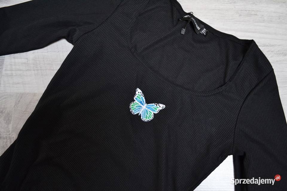 PrettyLittleThing body czarne motylek długi Bluzki i koszule Toruń