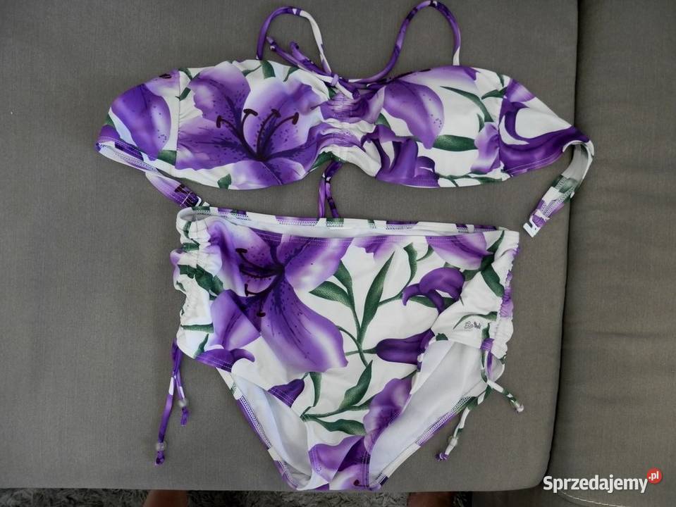 Strój Kąpielowy Bikini BiałoLawendowy w Kwiaty