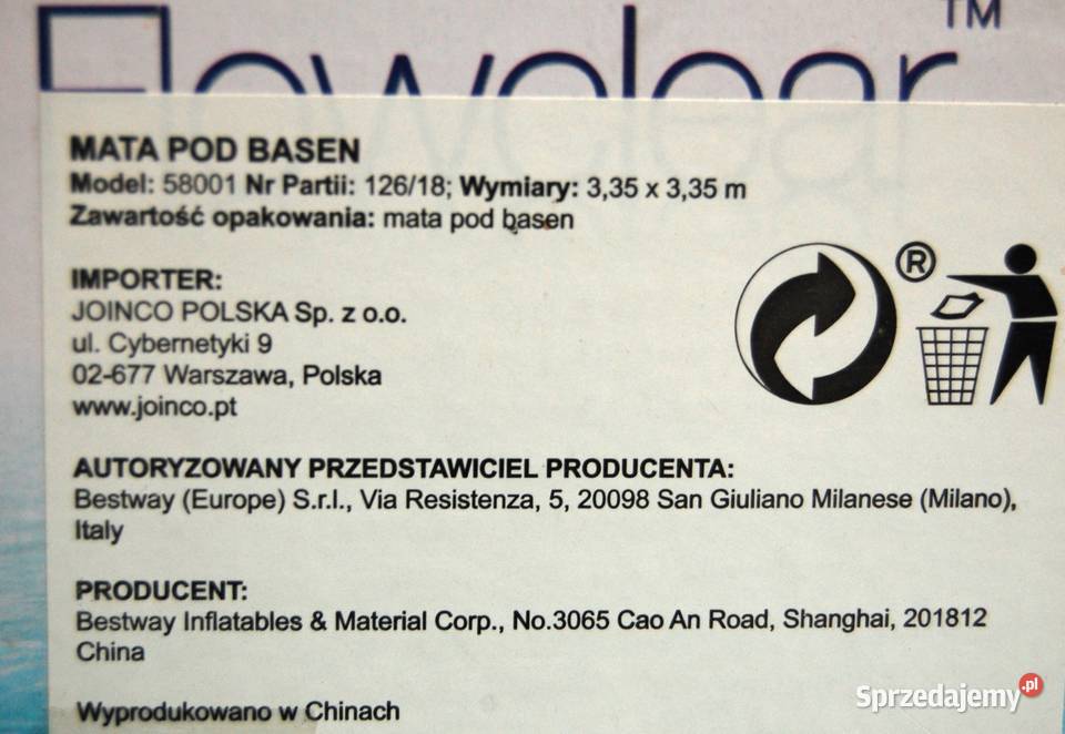 Flowclear Bestway nowa mata pod basen 335 x 335 Lublin sprzedam