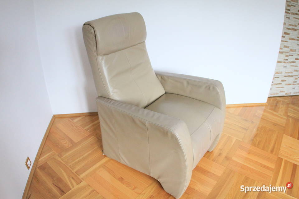 Wygodny fotel szara skóra ROZKŁADANY Góra