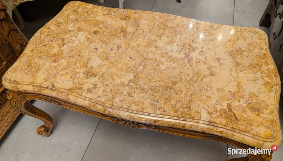 Piękny dębowy stolik ludwikowski z marmuremsklep Dąbrowa Górnicza