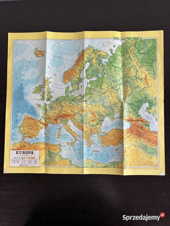 Stara mapa polityczna i hipsometryczna Europy Rok wydania 1988