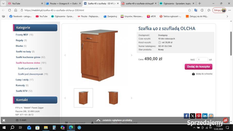 Szafki kuchenne 60 i 40 dolne w kolorze olchy