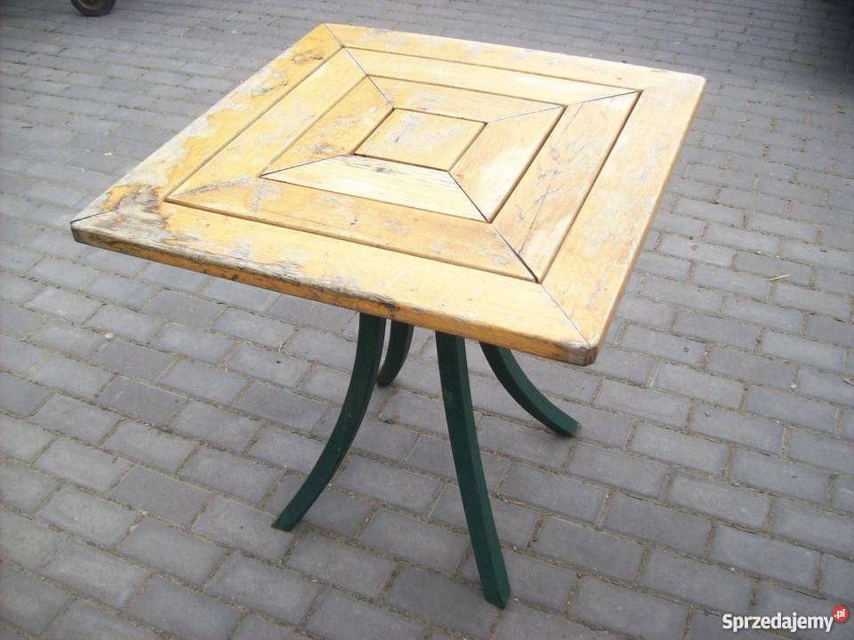Stół ogrodowy drewniany na nodze zielonej używany