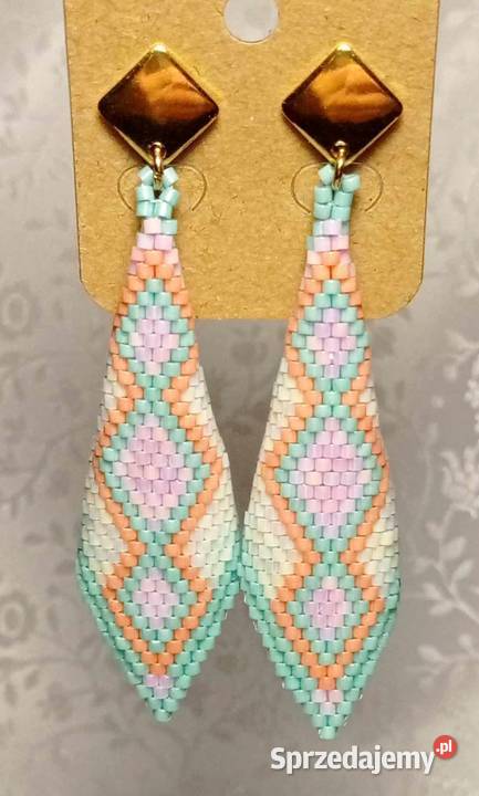 KOLCZYKI ROŻKI ZIELONO POMARAŃCZOWO RÓŻOWE