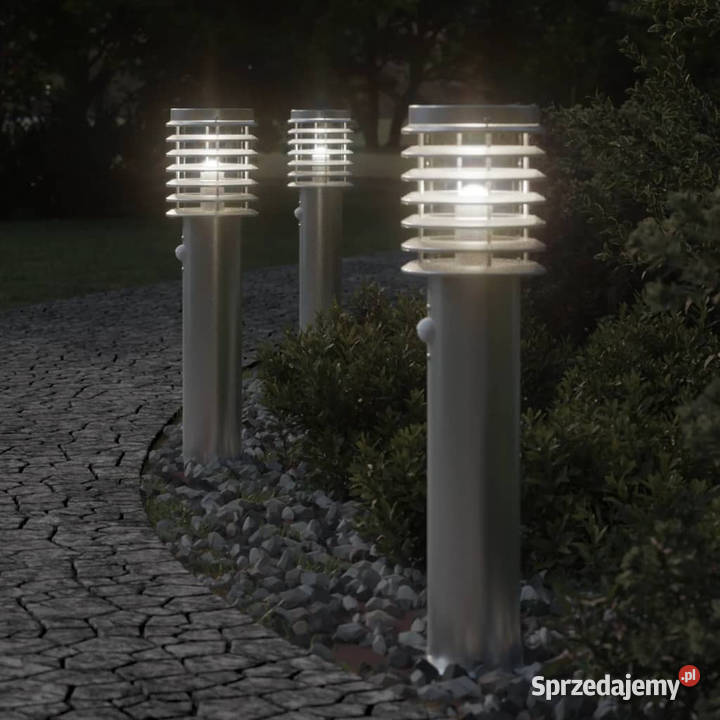 Lampy ogrodowe na słupku z czujnikiem 3 srebrne mazowieckie Warszawa sprzedam