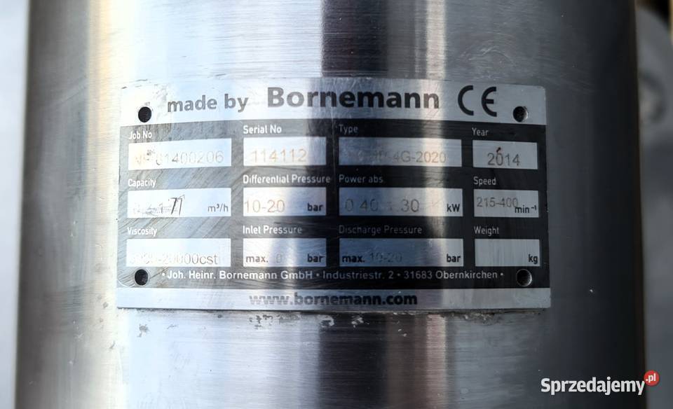 Pompa dwuśrubowa spożywcza Bornneman HP4G2020 Błonie