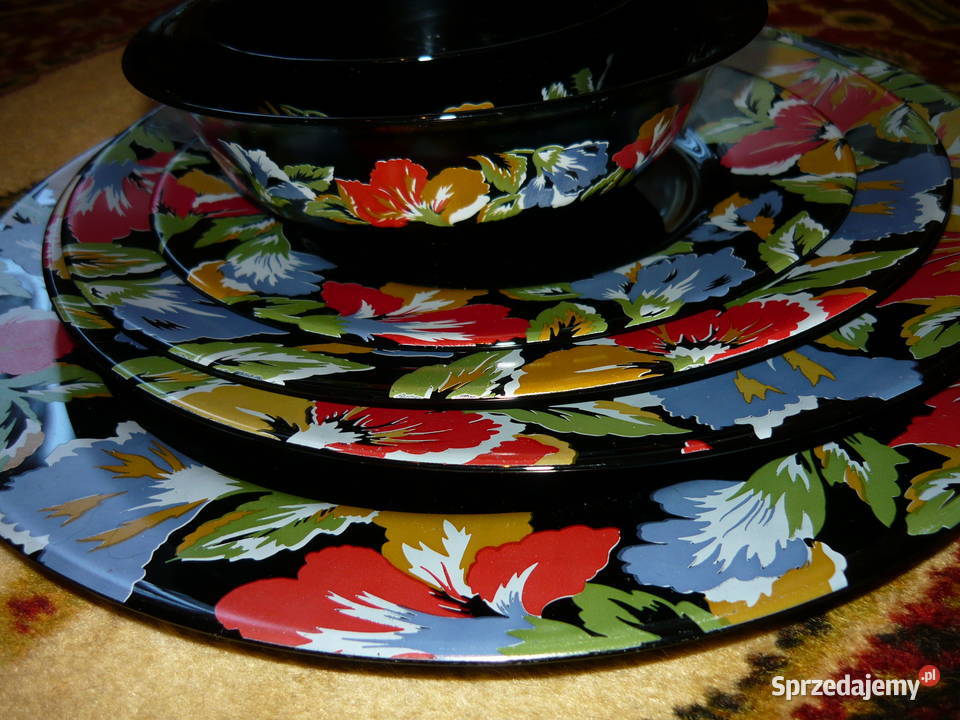 ARCOROK zestaw Francuski szklo CZARNE Porcelana i szkło Katowice