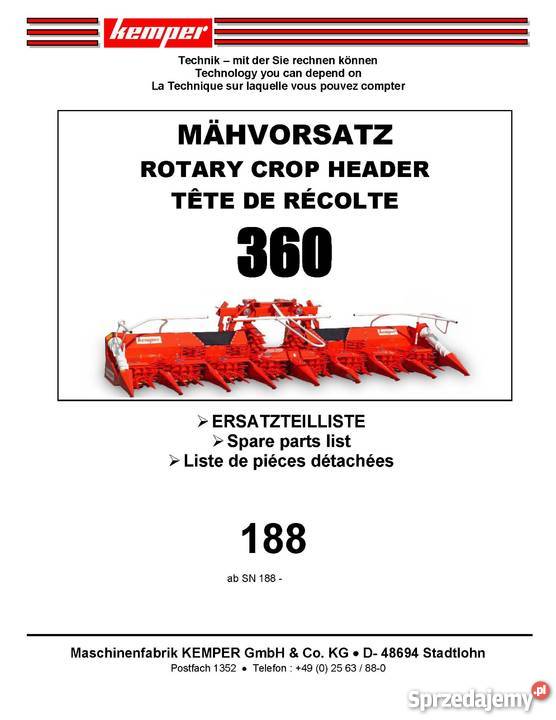 Instrukcja katalog części przystawka KEMPER Szamotuły