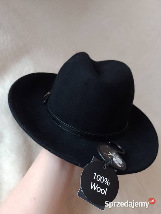 Wełniany Czarny kapelusz z Londynu 100 WełnaNOWY małopolskie Kraków