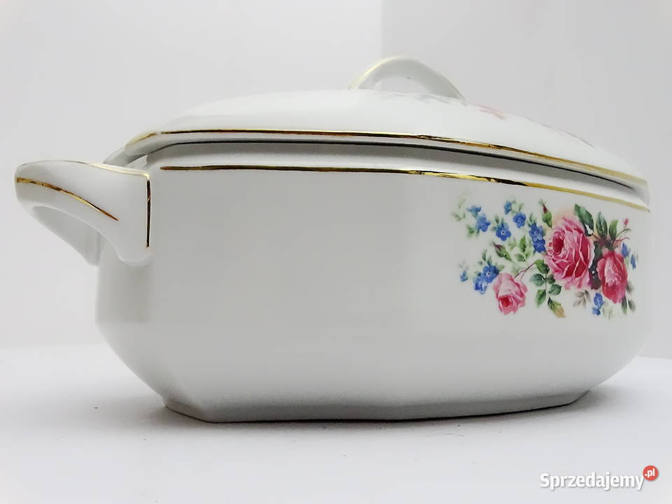 Porcelanowa waza z pokrywką 2 L styl retro z lubelskie Biłgoraj