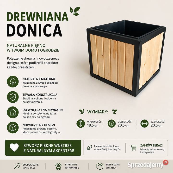 Donica LOFT 205x205x185 czarna rama drewno śląskie Rychwałdek sprzedam