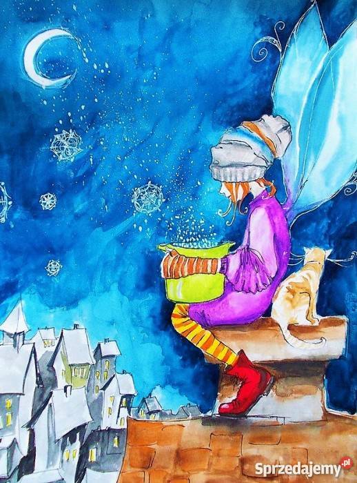 Akwarela Robimy śnieg artystki plastyka Adriany Katowice