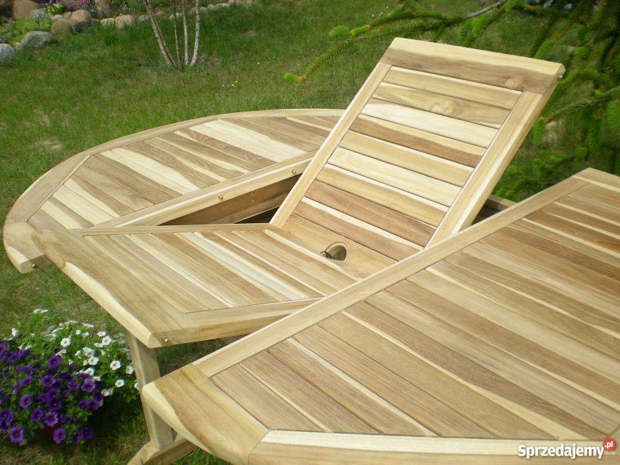 Solidny stół ogrodowy z drewna teakowego 120 170 Konin