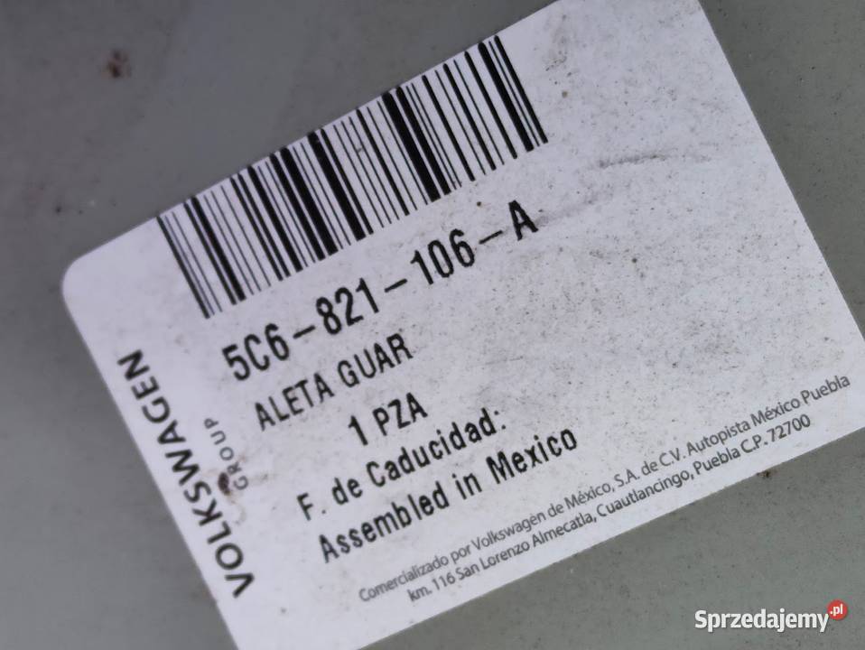 Nowy Oryginalny Błotnik Prawy Przód Vw Jetta VI Pleszew