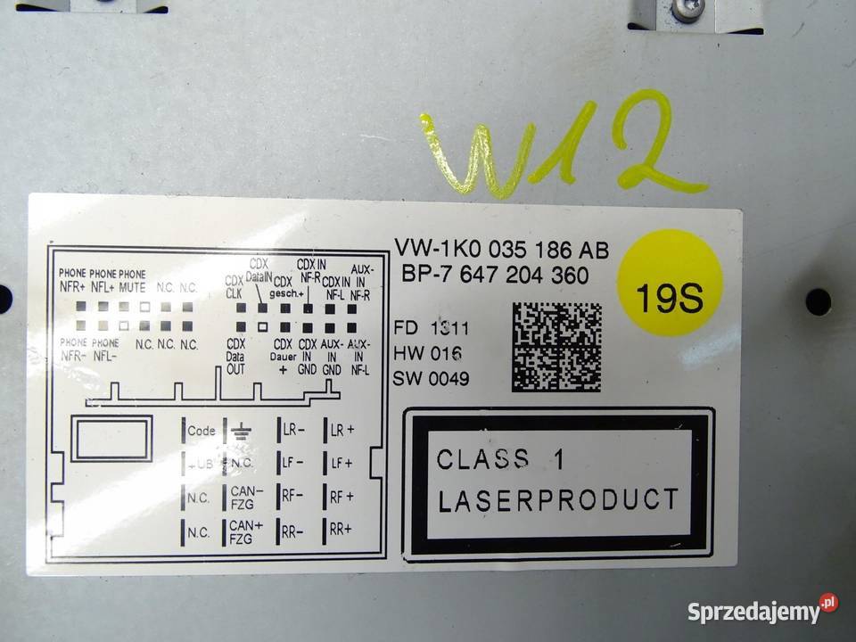 RADIO CD 1K0035186AB VW PASSAT B7 CADDY TOURAN Części samochodowe