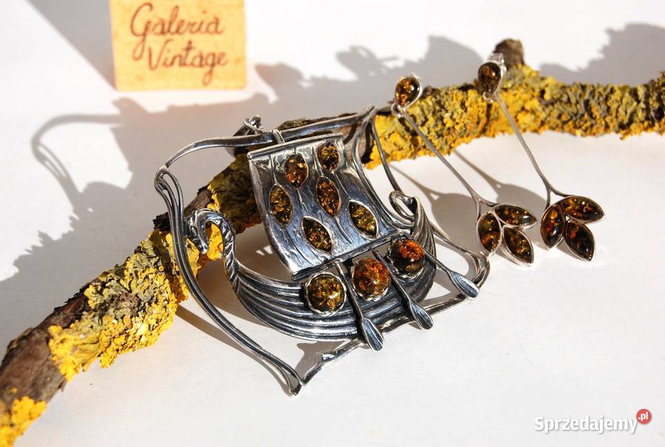 Łódź Wikingów drakkar wisior i kolczyki komplet srebro Lublin