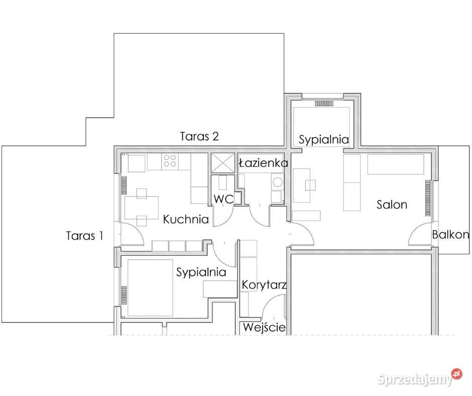 Wynajem 3 pokojekuchnia 53m2 TARAS 56m2 Balkon