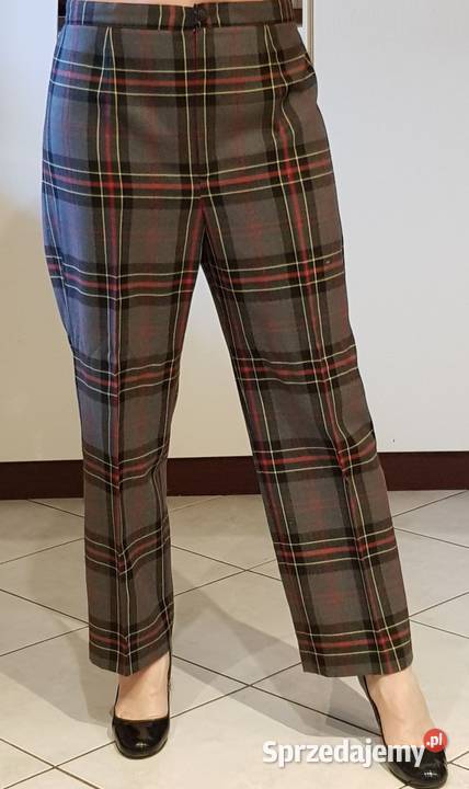 spodnie krata eleganckie wełna wysoko stan żółty/złoty Kielce