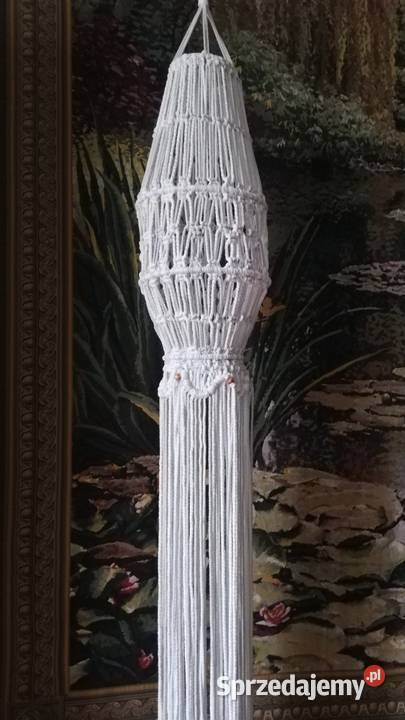 Białoszary lampion wiszacy lampa abażur makrama odcienie szarości