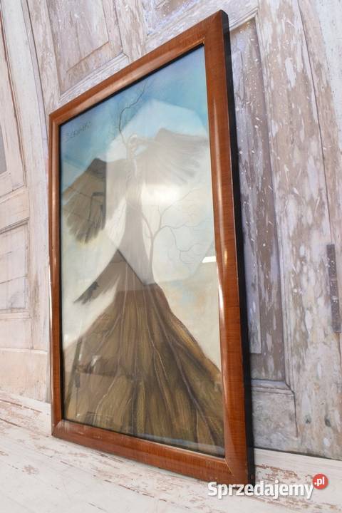 Beksiński Pastel na Kartonie Szkłem Stary Obraz Kraków